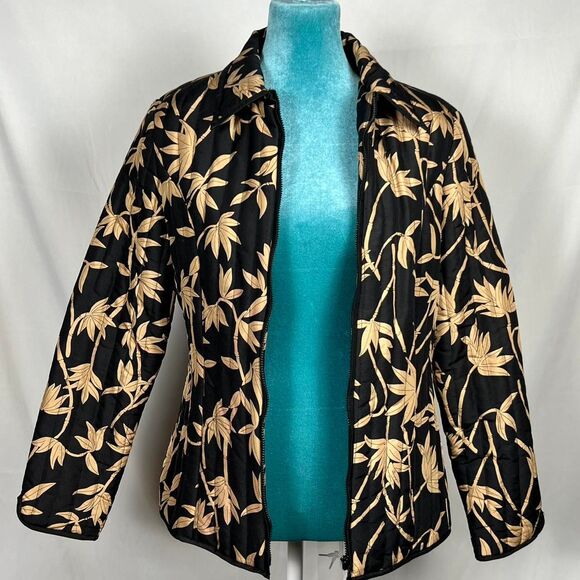 Anne Carson 100% Silk Quilted Black & Gold Bamboo Jacket (Size M) - Picture 5 of 7